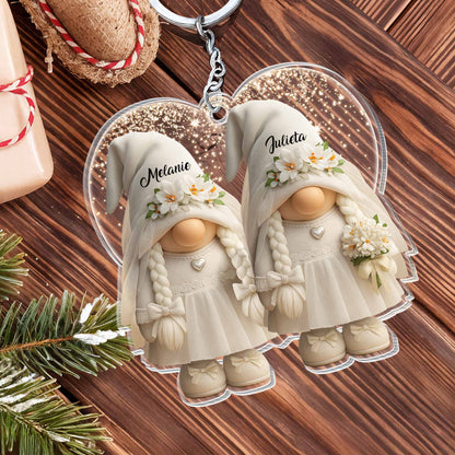 Customizable Bridal And Groom Gnomes Keychain