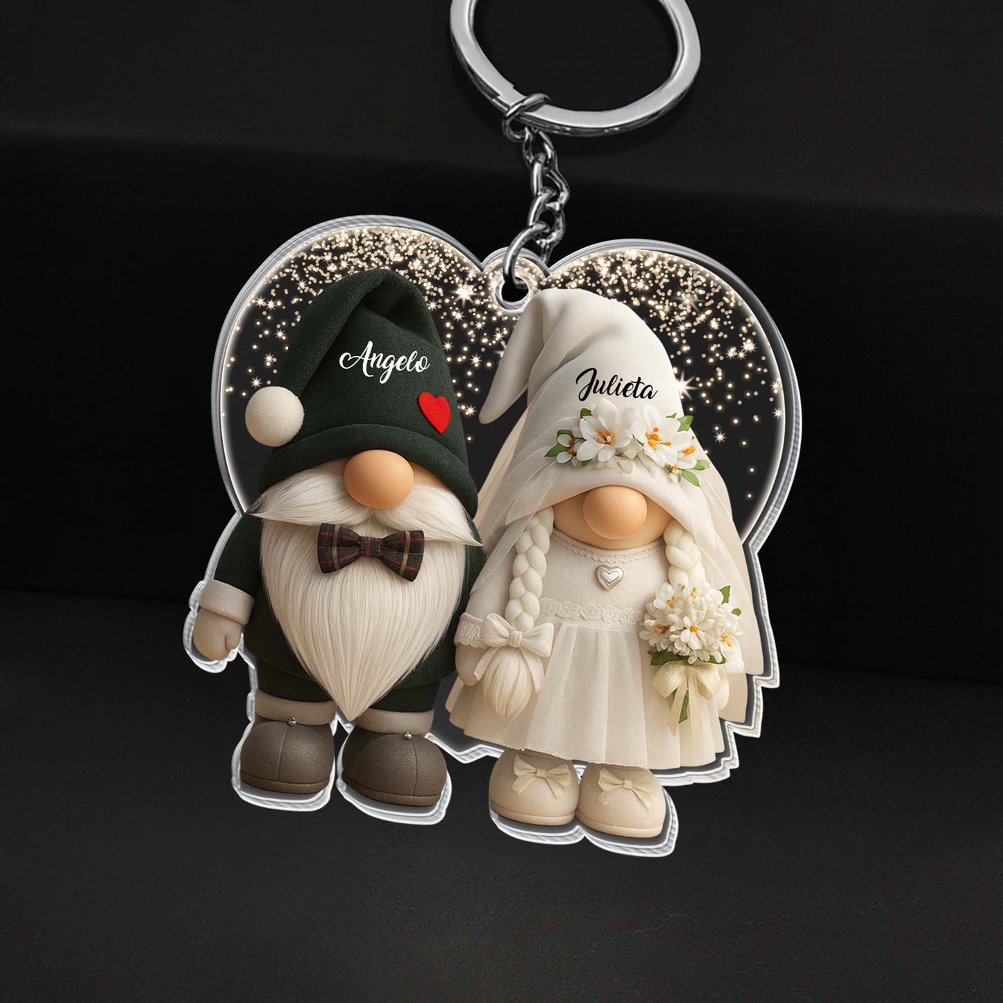 Customizable Bridal And Groom Gnomes Keychain
