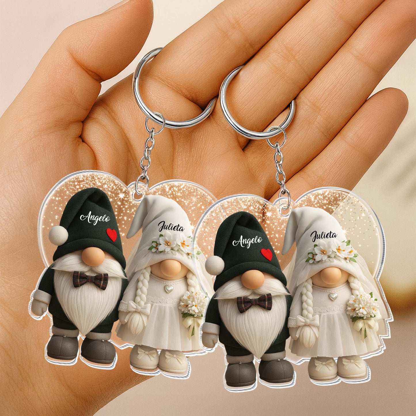 Customizable Bridal And Groom Gnomes Keychain