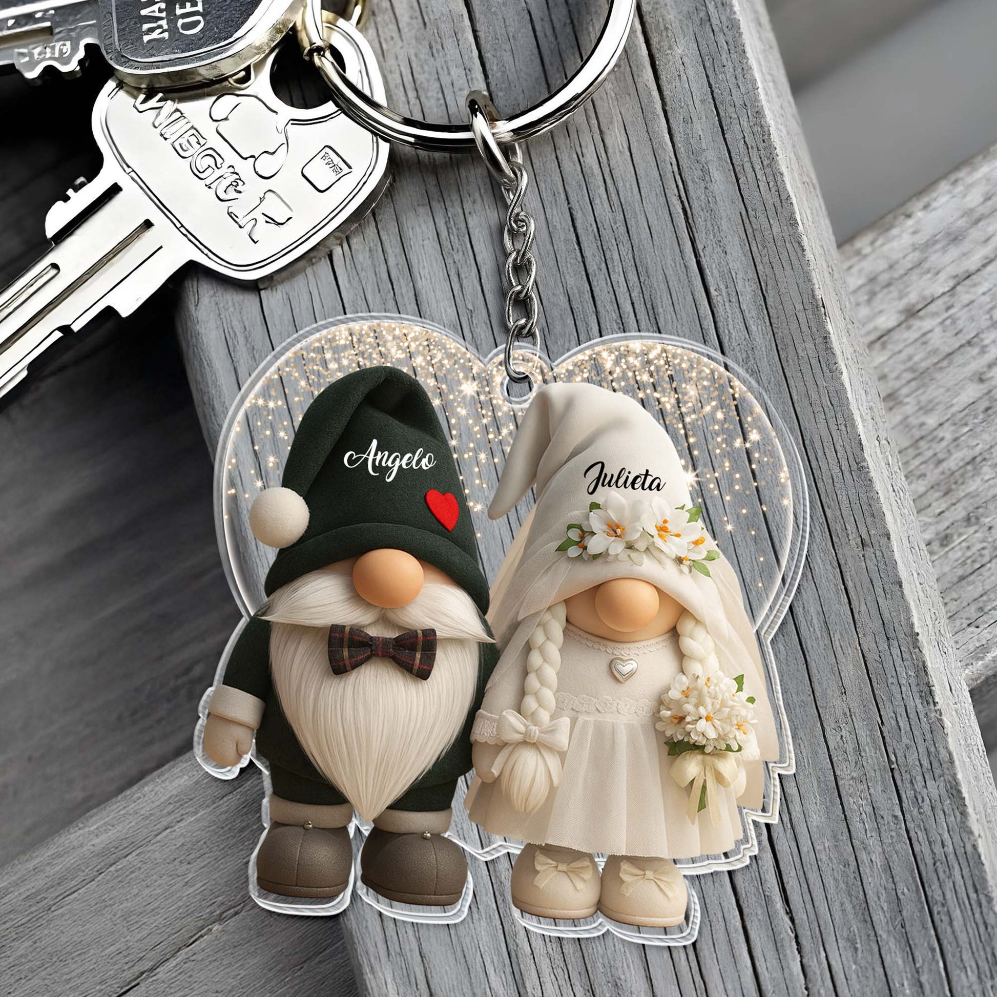 Customizable Bridal And Groom Gnomes Keychain
