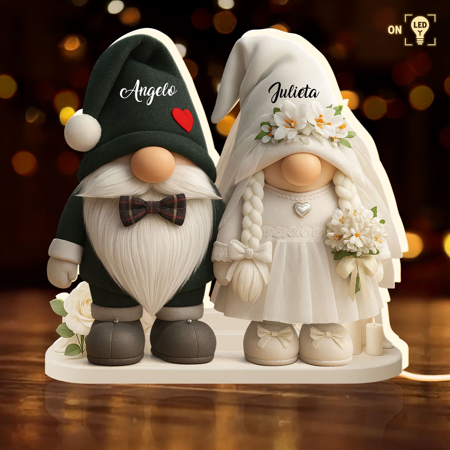 Timeless Bond, Groom And Bride With Hearts And Flowers