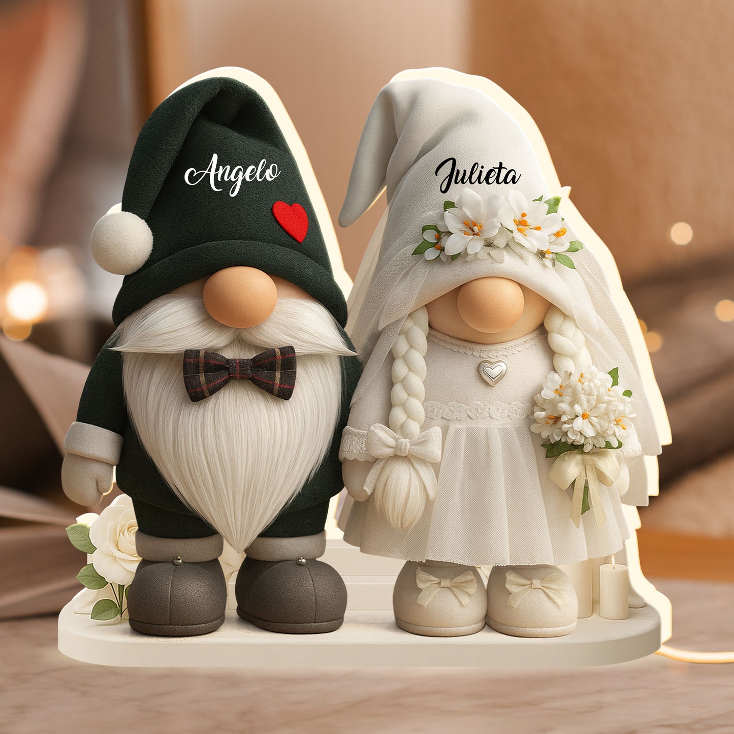 Timeless Bond, Groom And Bride With Hearts And Flowers