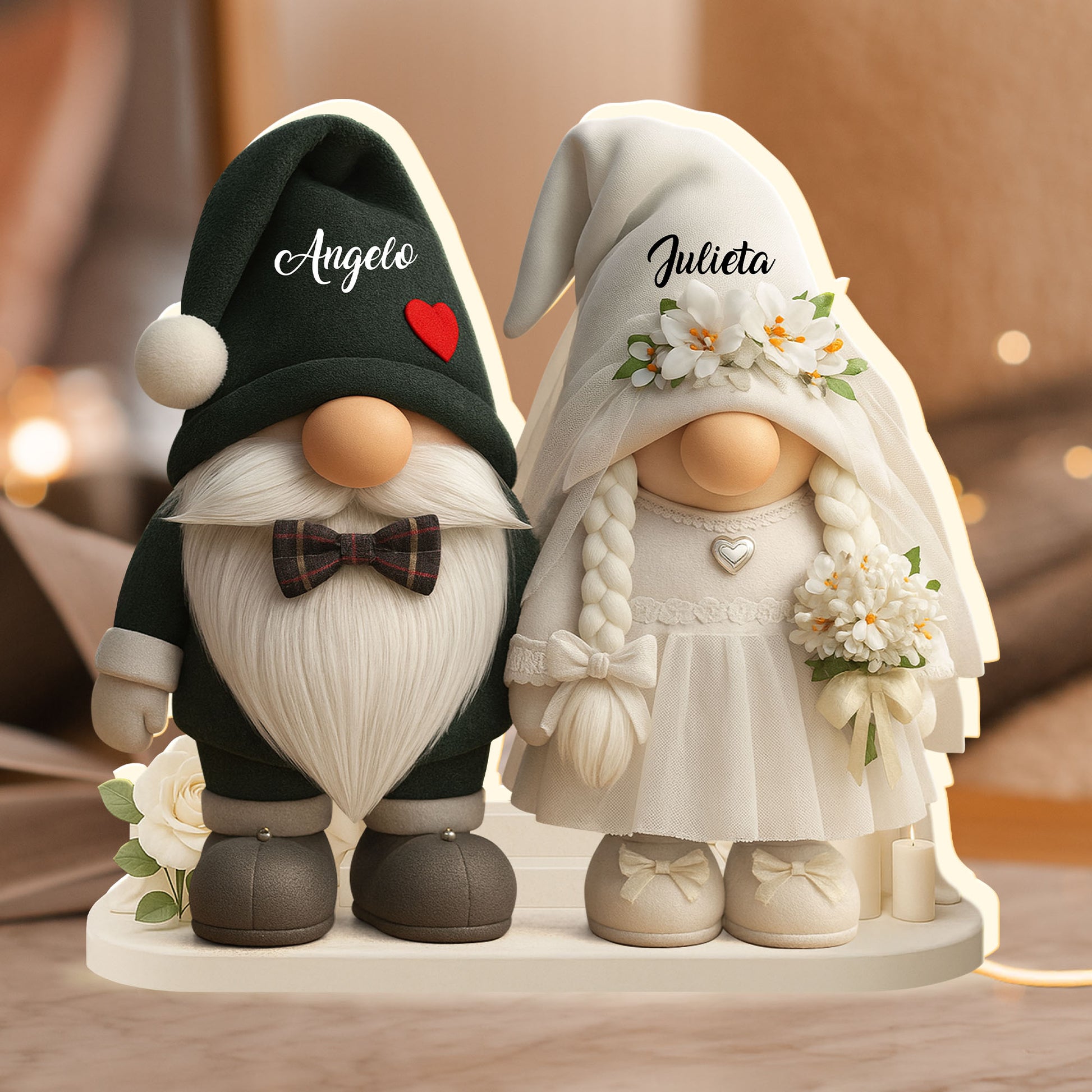 Timeless Bond, Groom And Bride With Hearts And Flowers