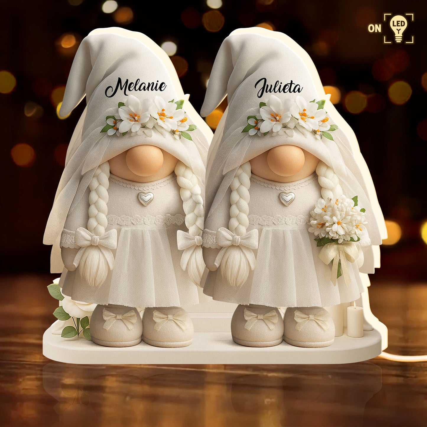 Timeless Bond, Groom And Bride With Hearts And Flowers