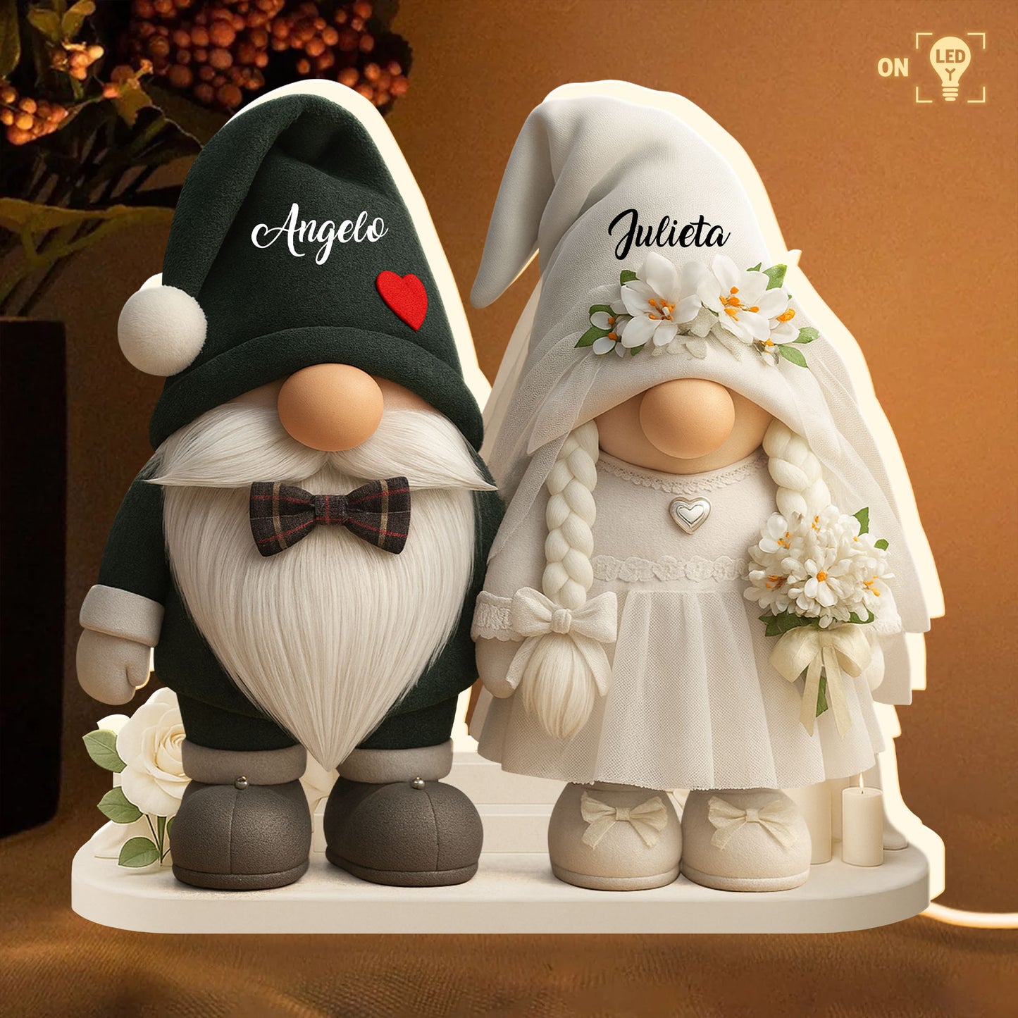 Timeless Bond, Groom And Bride With Hearts And Flowers