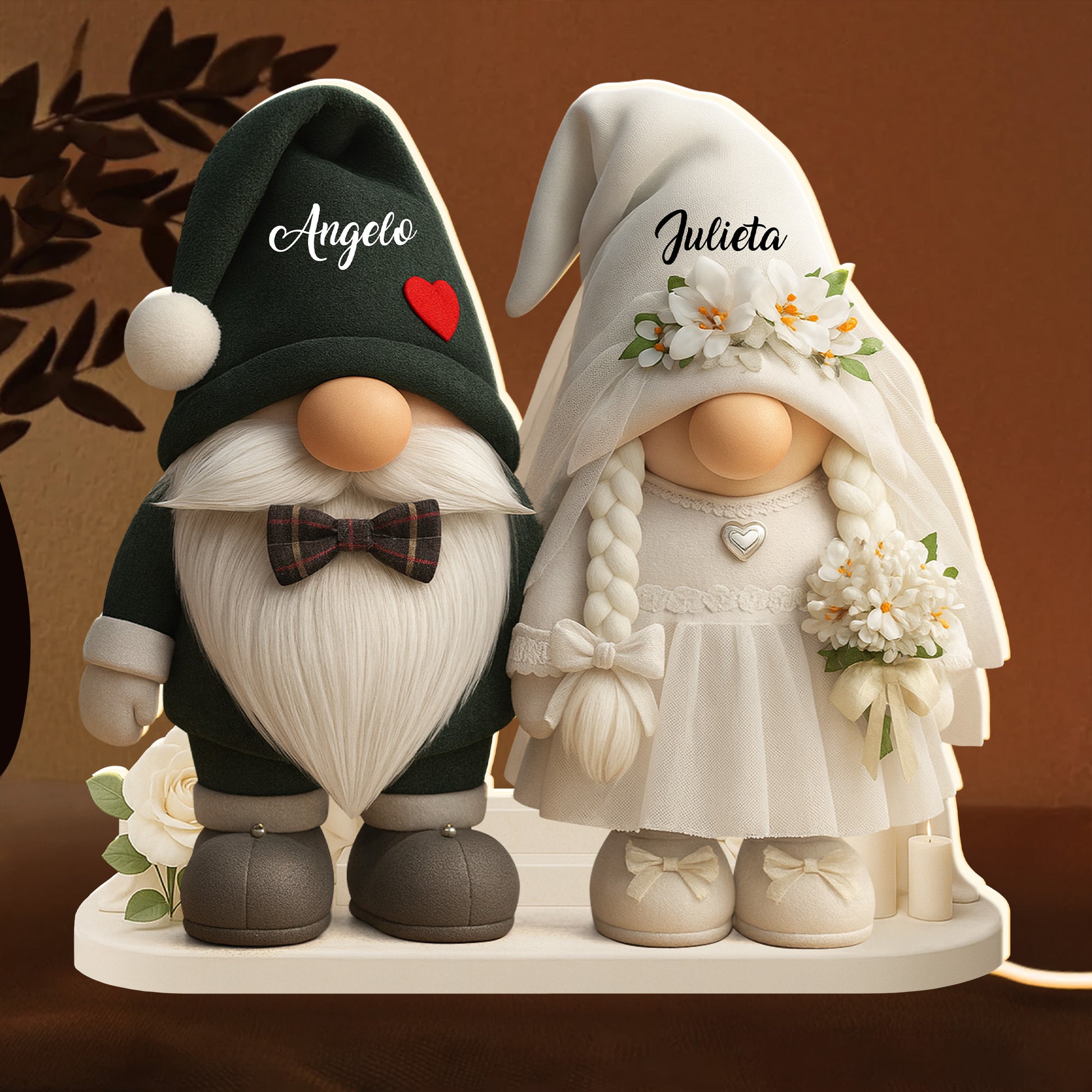 Timeless Bond, Groom And Bride With Hearts And Flowers