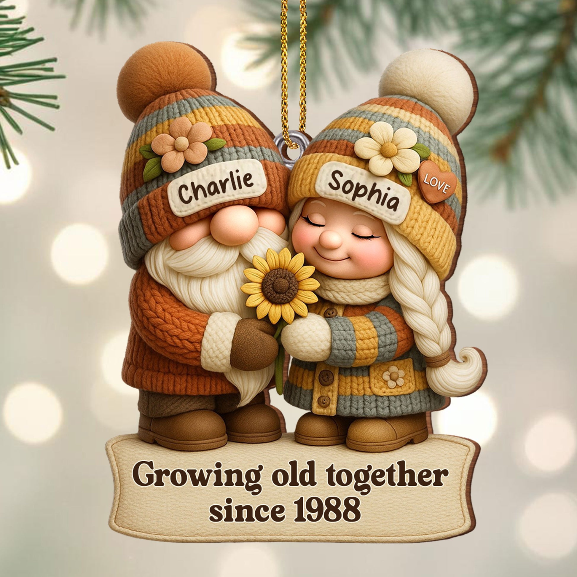 Growing Old Together Gnome Couple Ornament