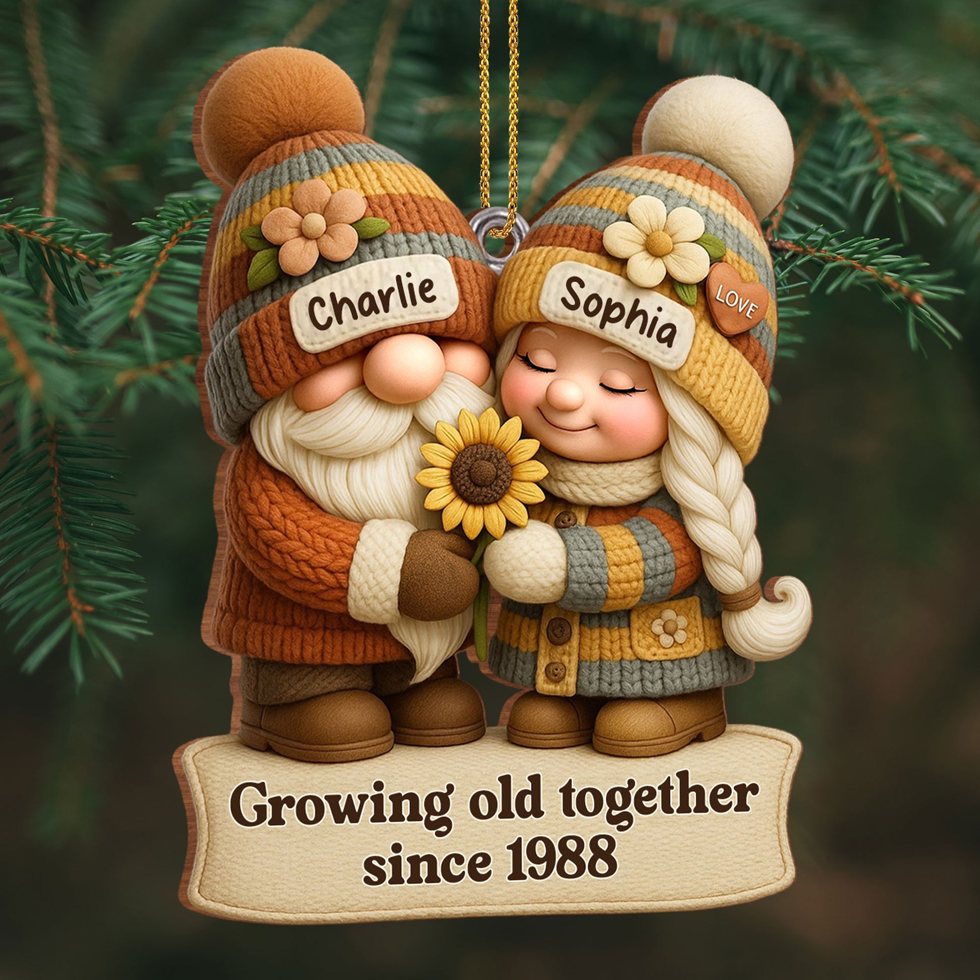 Growing Old Together Gnome Couple Ornament