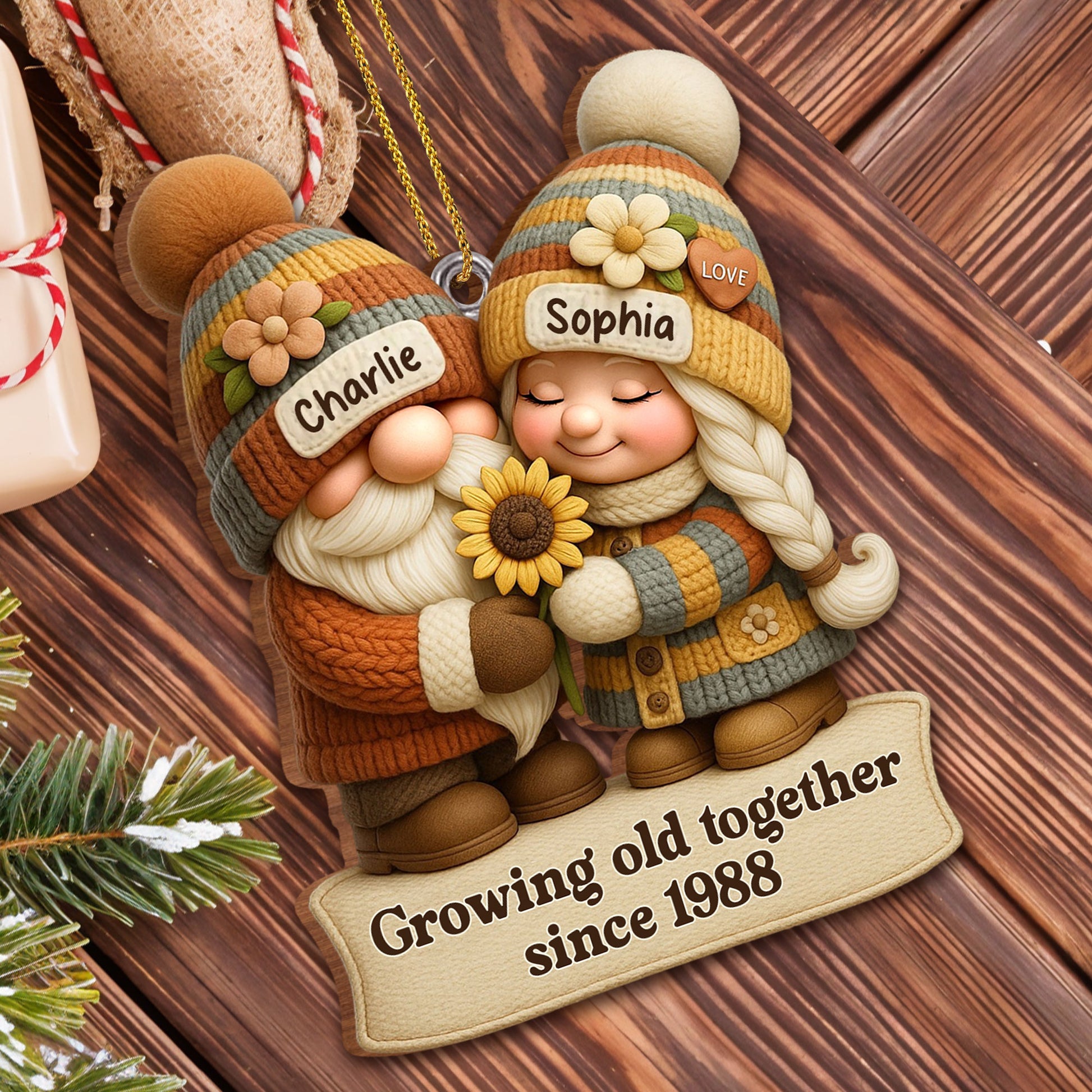 Growing Old Together Gnome Couple Ornament