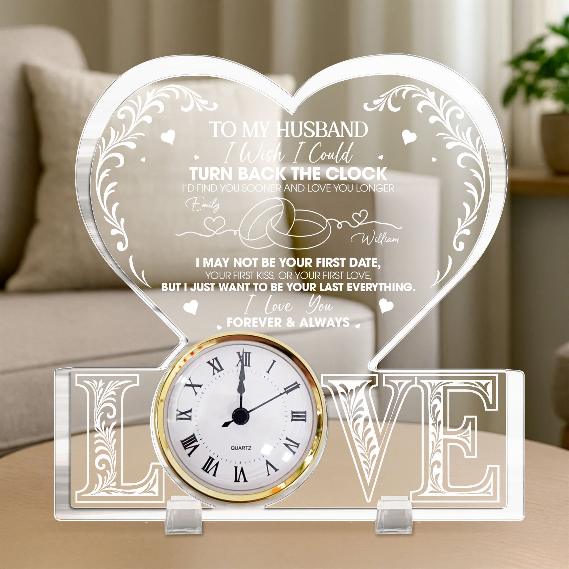 To My Husband, Forever & Always Heart Clock