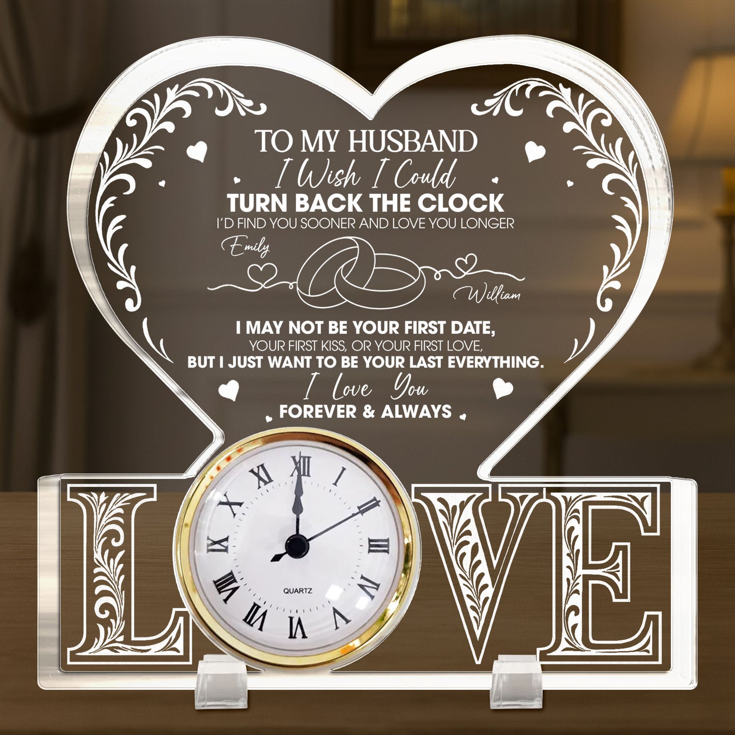 To My Husband, Forever & Always Heart Clock