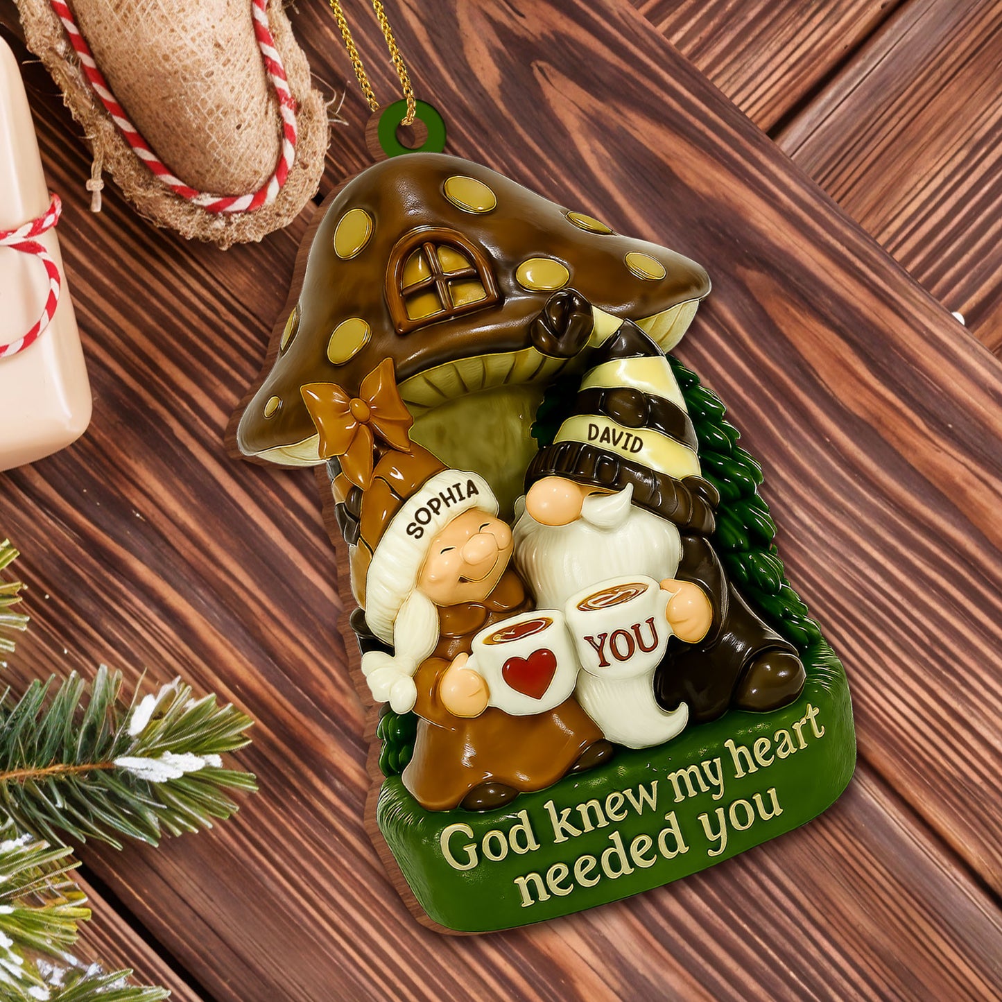 God Knew My Heart Needed You, Mushroom House - Personalized Custom Wood Ornament, Custom Shaped - CPL525_WDO
