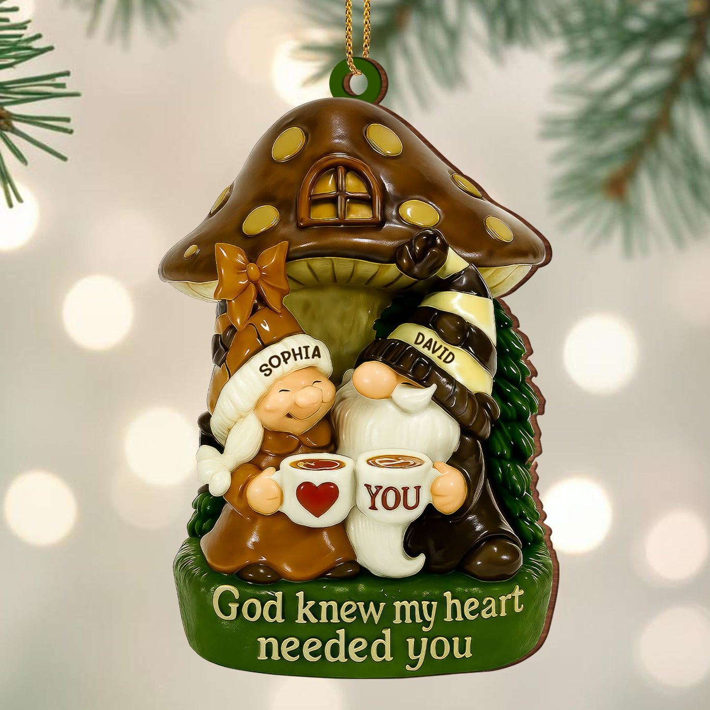God Knew My Heart Needed You, Mushroom House - Personalized Custom Wood Ornament, Custom Shaped - CPL525_WDO