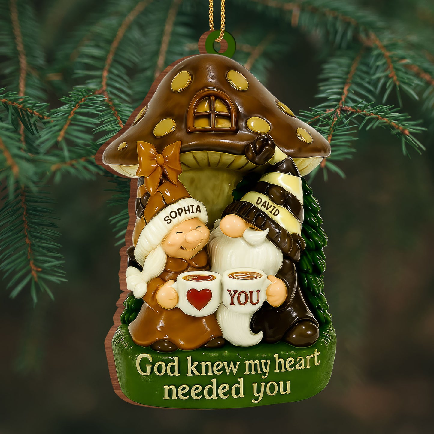God Knew My Heart Needed You, Mushroom House - Personalized Custom Wood Ornament, Custom Shaped - CPL525_WDO