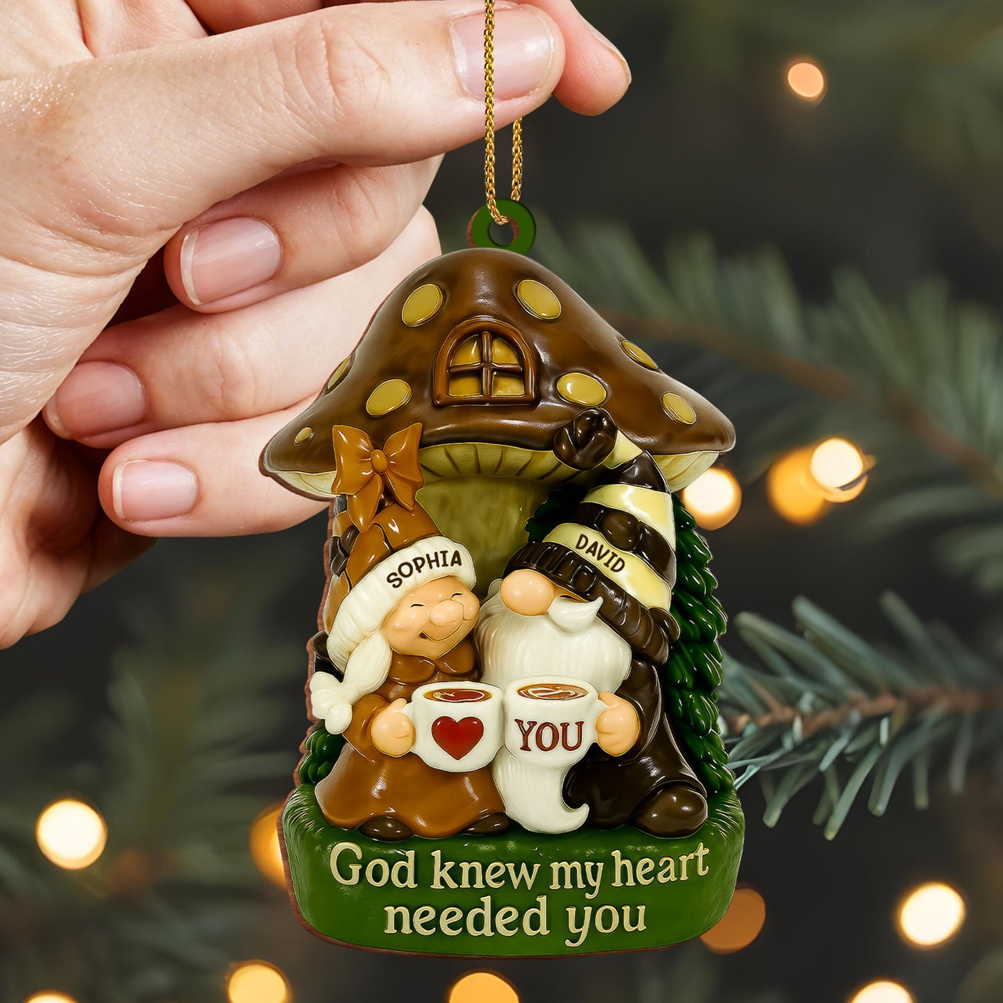 God Knew My Heart Needed You, Mushroom House - Personalized Custom Wood Ornament, Custom Shaped - CPL525_WDO