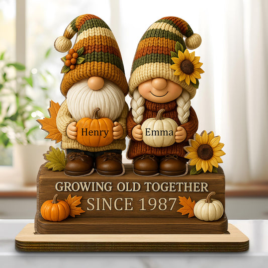 Growing Old Together, Gnome Couple With Sunflowers And Pumpkins