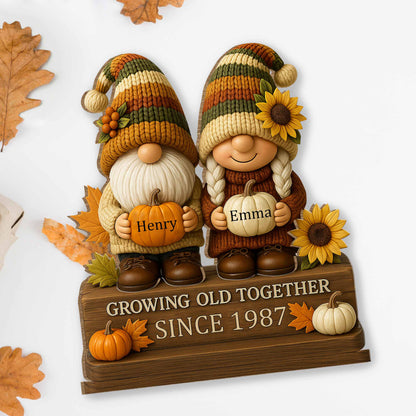 Growing Old Together, Gnome Couple With Sunflowers And Pumpkins