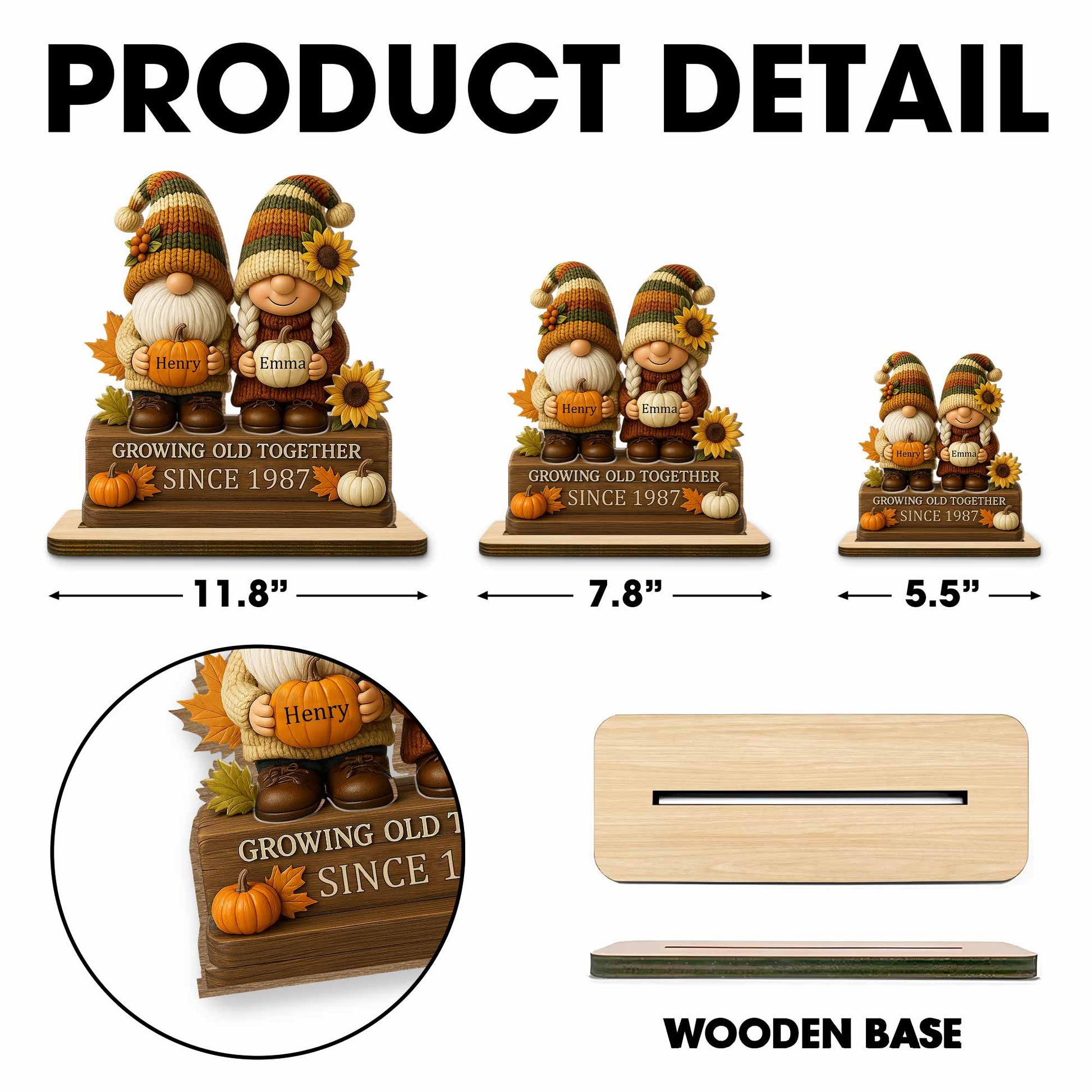 Growing Old Together, Gnome Couple With Sunflowers And Pumpkins