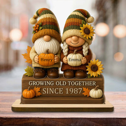 Growing Old Together, Gnome Couple With Sunflowers And Pumpkins