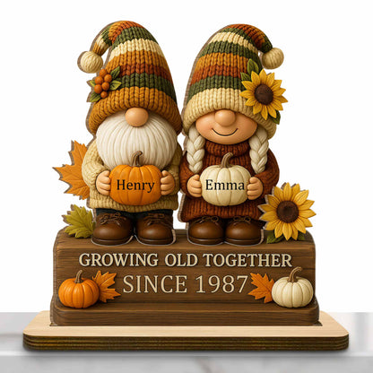 Growing Old Together, Gnome Couple With Sunflowers And Pumpkins