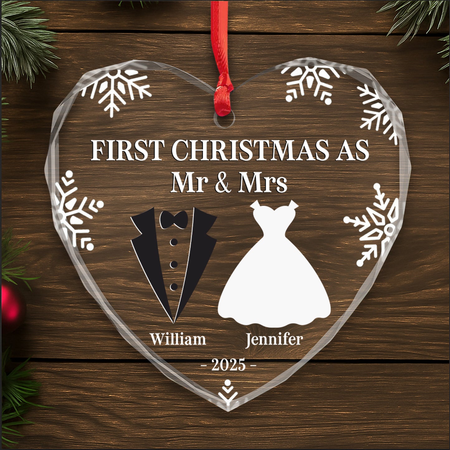 First Christmas As Mr & Mrs, Tuxedo And Wedding Dress