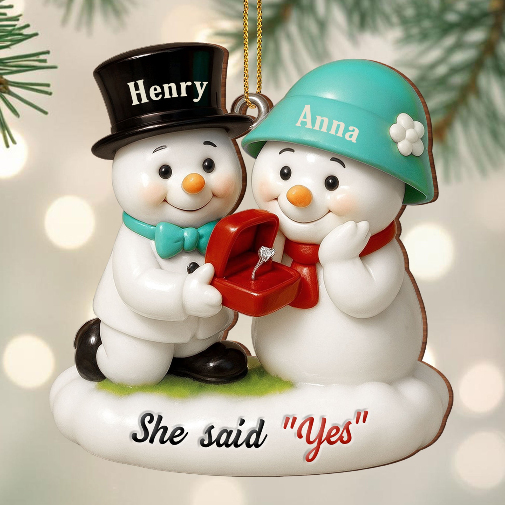 She Said Yes Snowmen With Engagement Ring