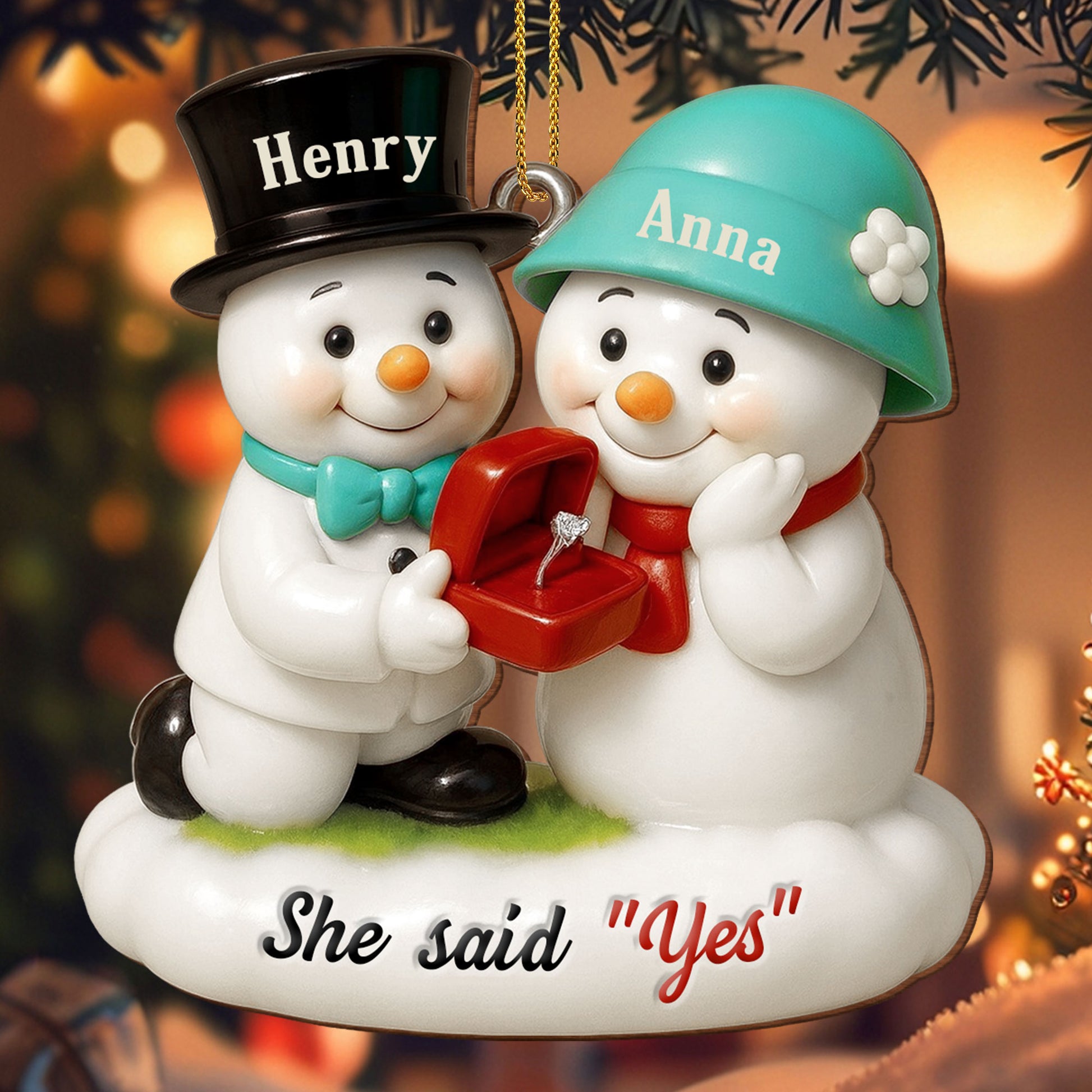 She Said Yes Snowmen With Engagement Ring
