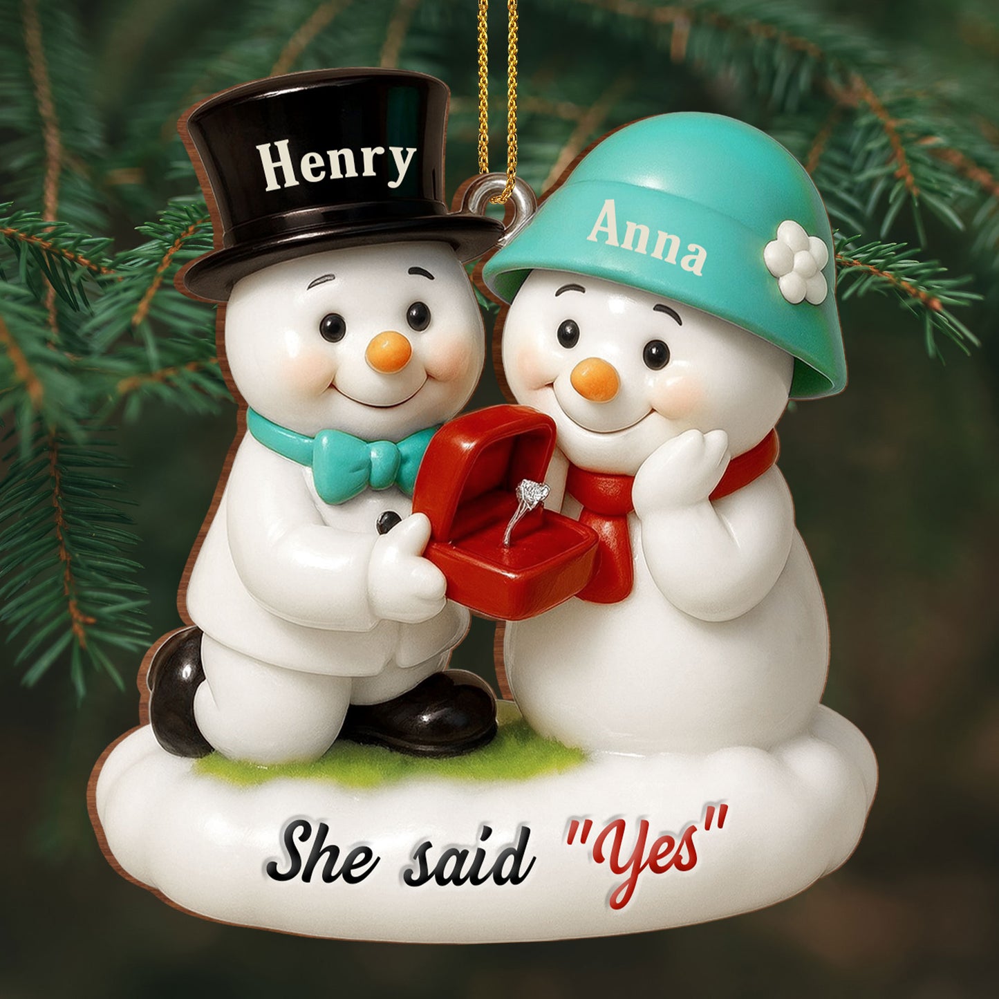 She Said Yes Snowmen With Engagement Ring