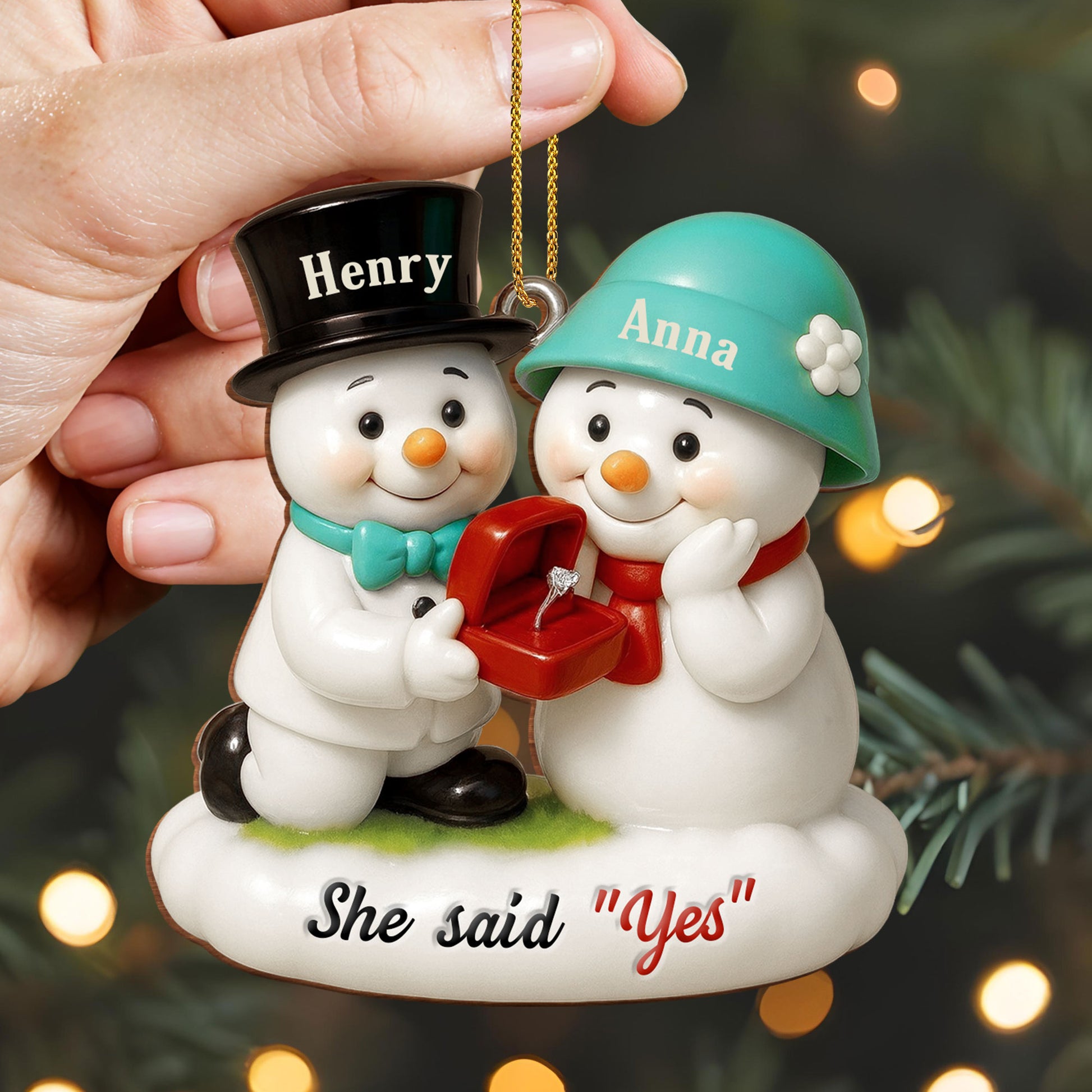 She Said Yes Snowmen With Engagement Ring