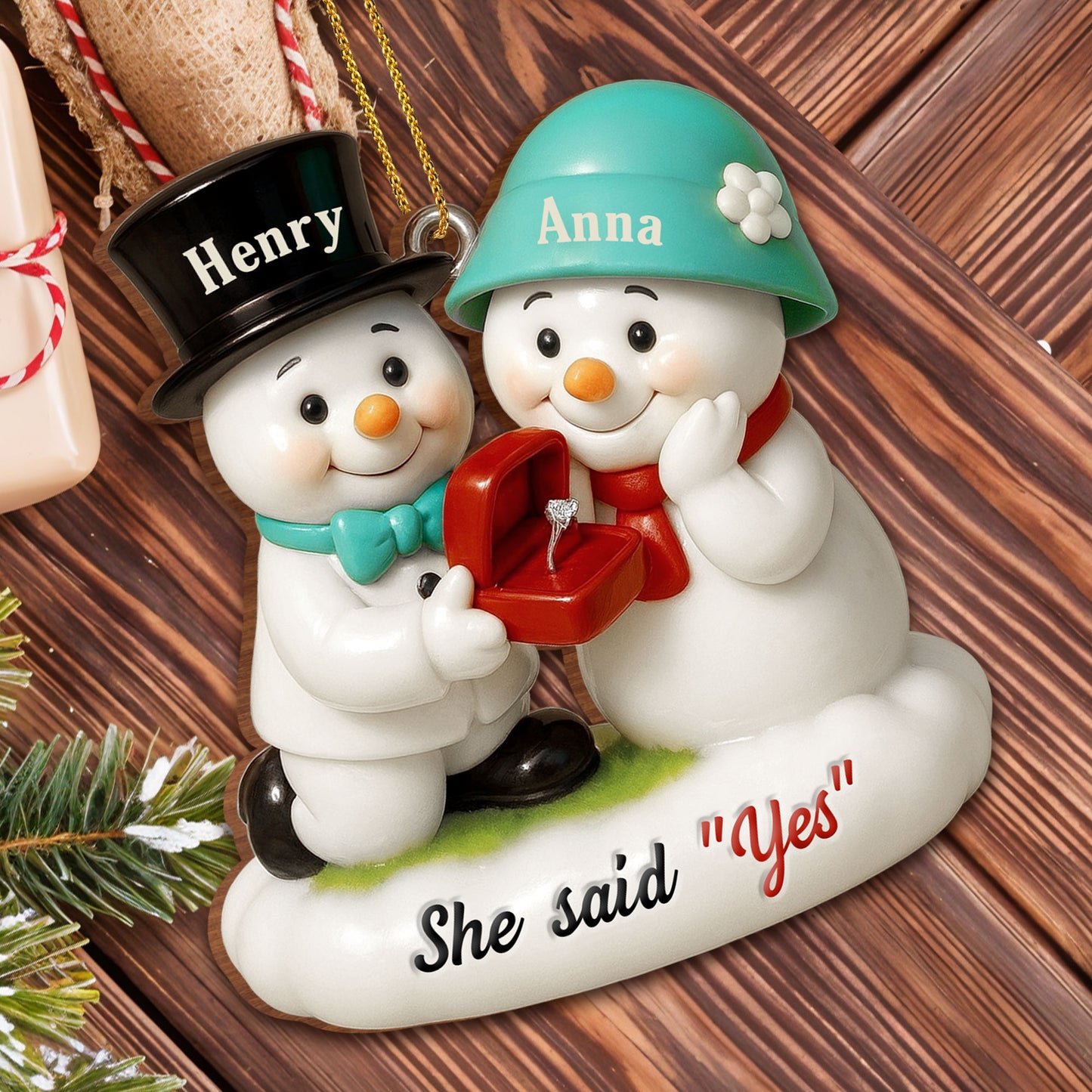 She Said Yes Snowmen With Engagement Ring