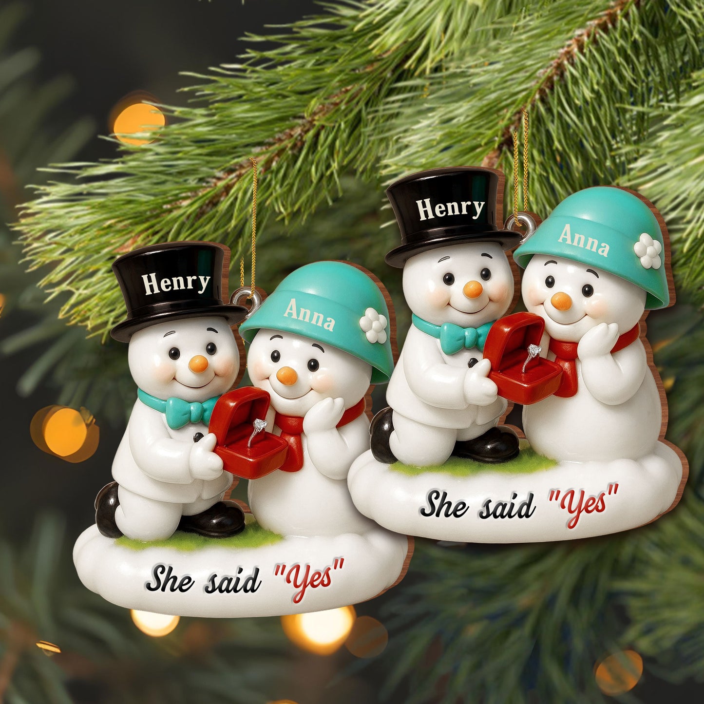 She Said Yes Snowmen With Engagement Ring