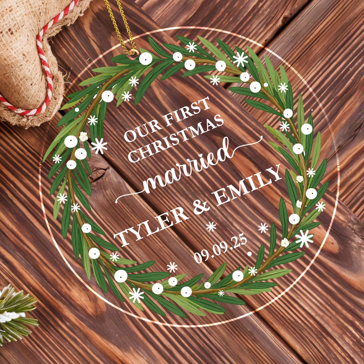 Our First Christmas Married Wreath Ornament