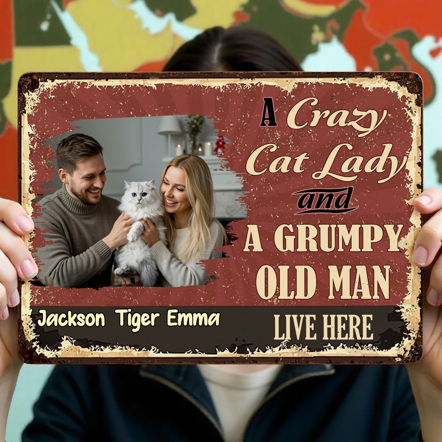 A Crazy Cat Lady And A Grumpy Old Man Live Here - Personalized Metal Sign - CPL533_MSIGN