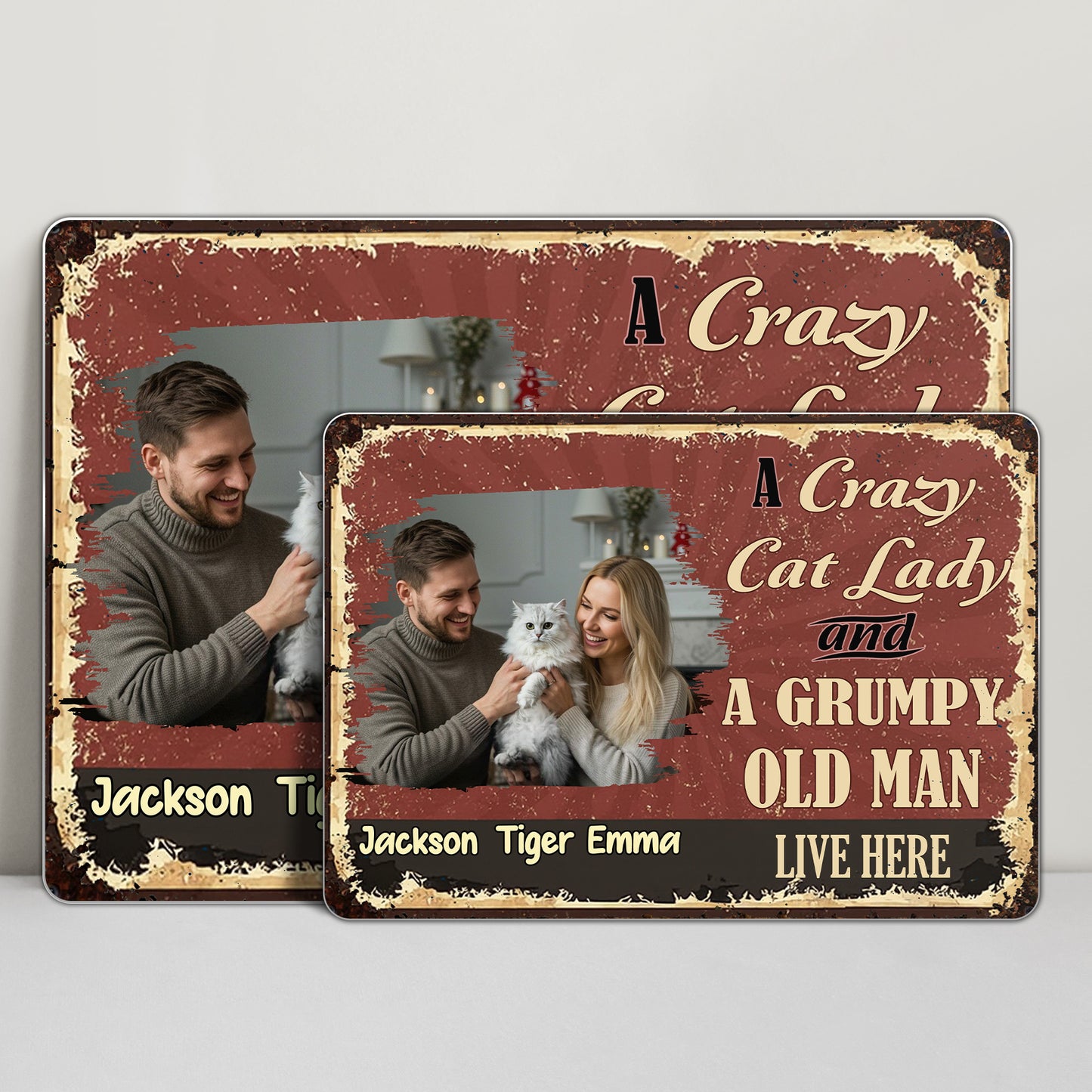 A Crazy Cat Lady And A Grumpy Old Man Live Here - Personalized Metal Sign - CPL533_MSIGN