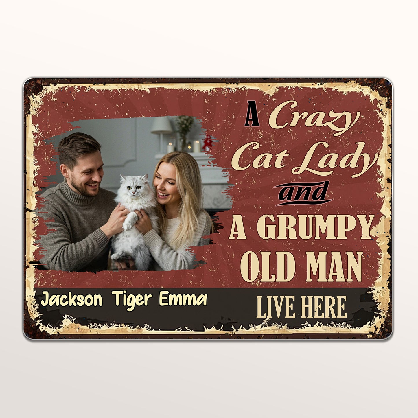 A Crazy Cat Lady And A Grumpy Old Man Live Here - Personalized Metal Sign - CPL533_MSIGN