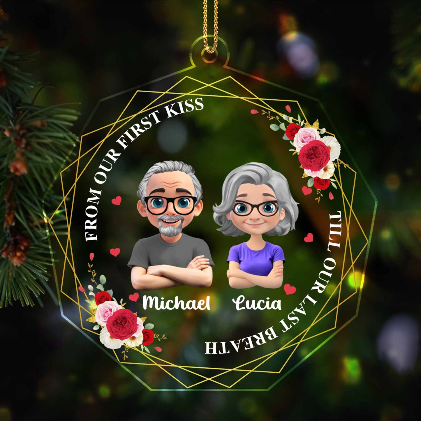 De notre premier baiser jusqu'à notre dernier souffle, cœur et roses - Décoration acrylique personnalisée, cadeau de Noël - CPL539_ACO