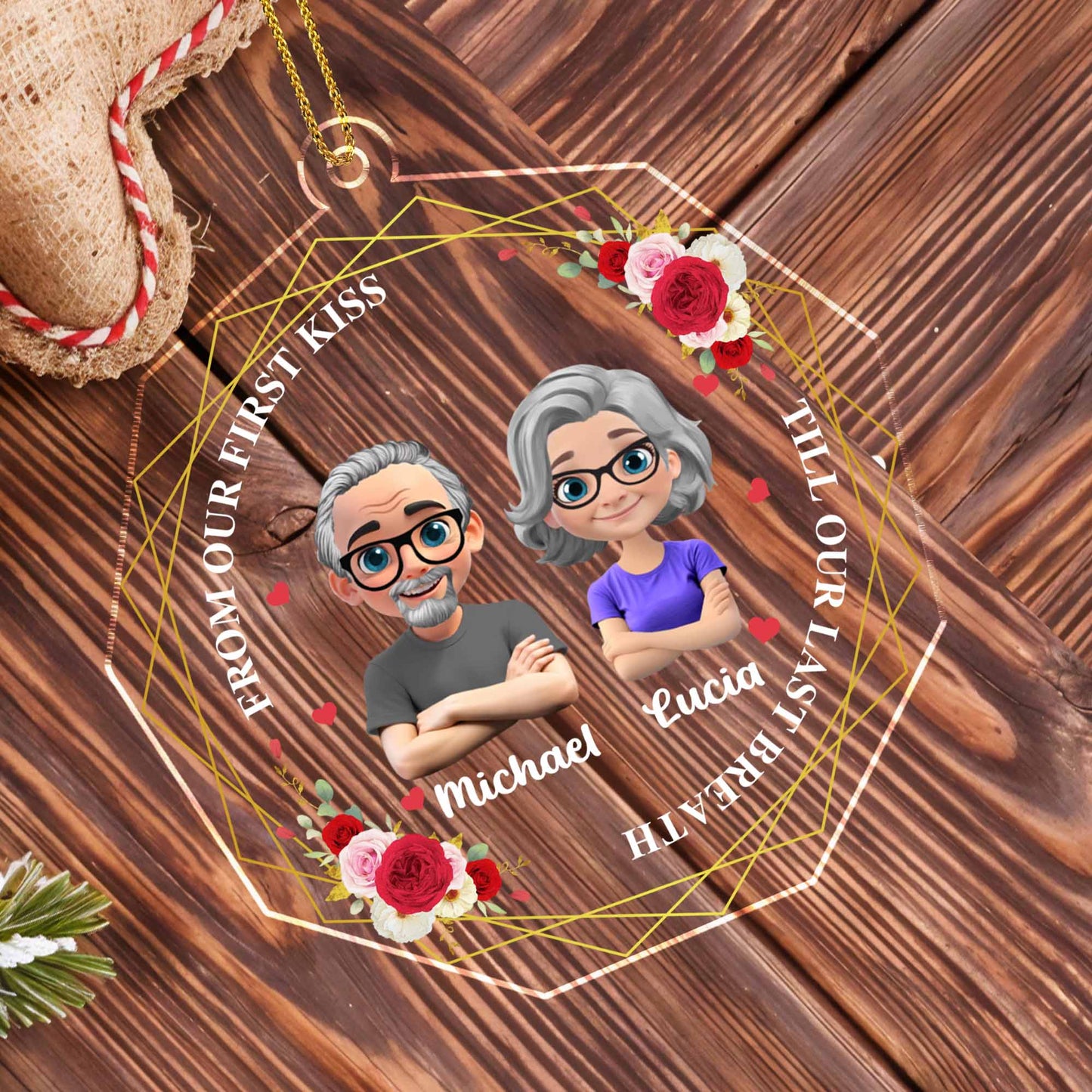 De notre premier baiser jusqu'à notre dernier souffle, cœur et roses - Décoration acrylique personnalisée, cadeau de Noël - CPL539_ACO