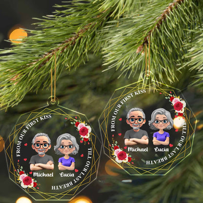 De notre premier baiser jusqu'à notre dernier souffle, cœur et roses - Décoration acrylique personnalisée, cadeau de Noël - CPL539_ACO