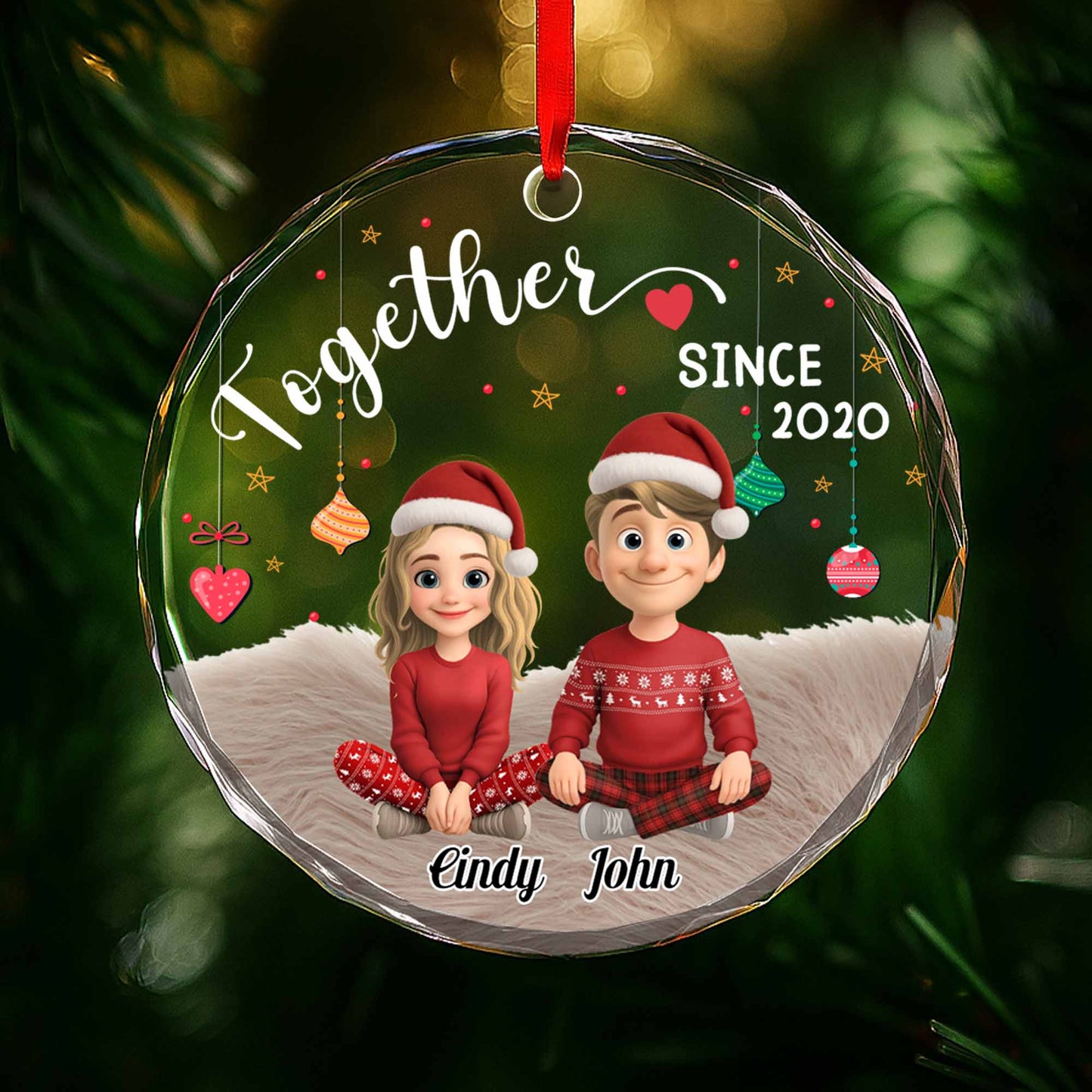 Together Since, Cartoon Couple With Santa Hats