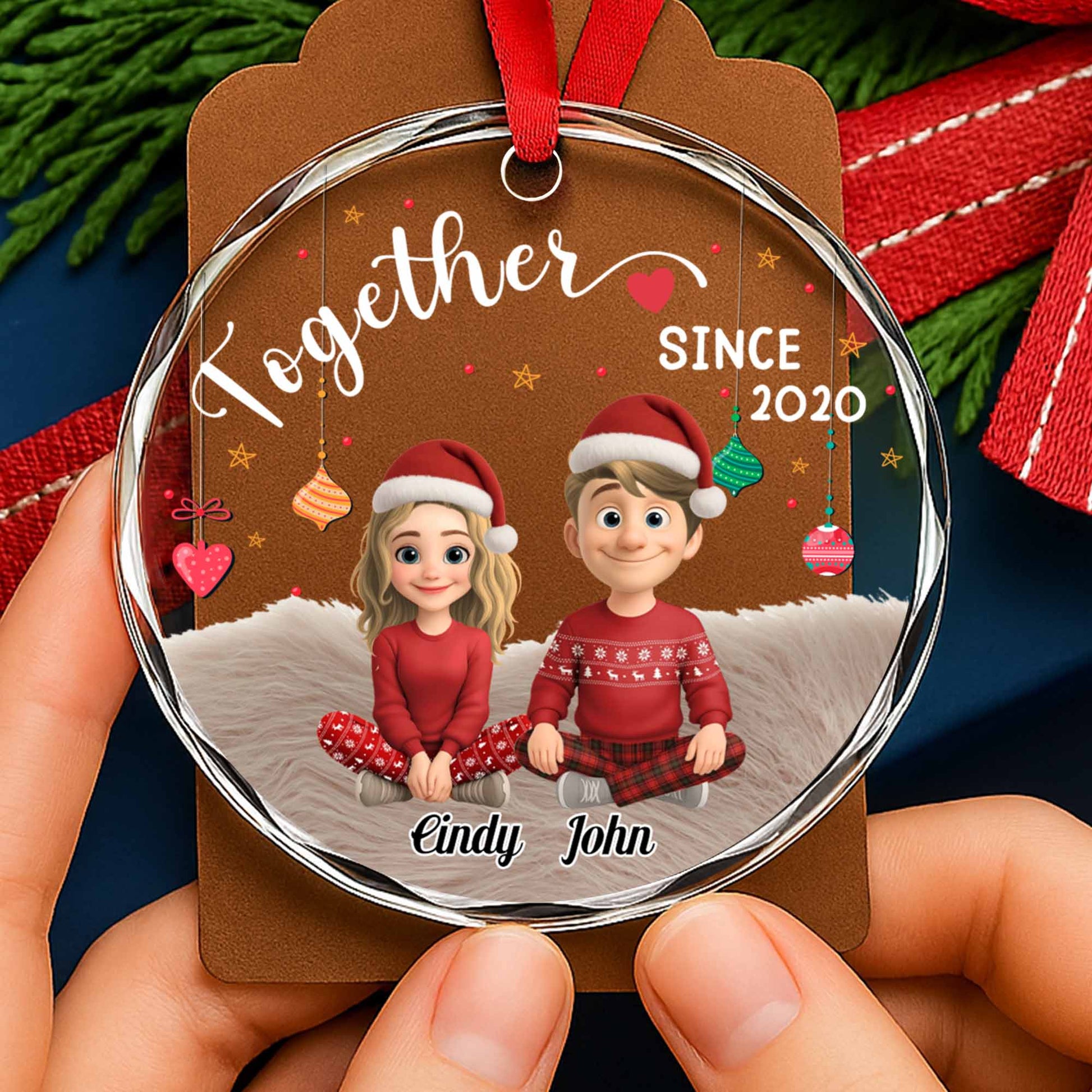 Together Since, Cartoon Couple With Santa Hats