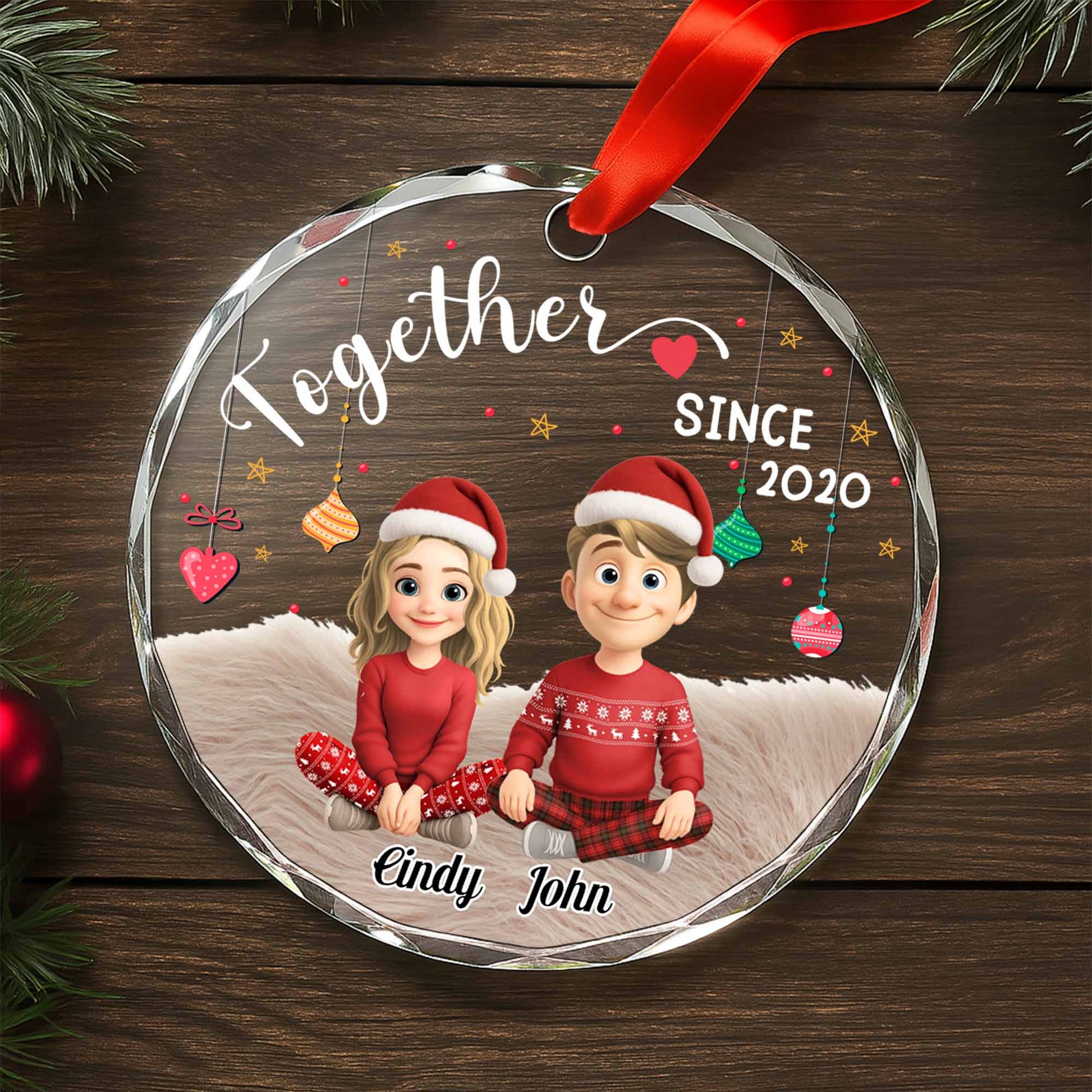 Together Since, Cartoon Couple With Santa Hats