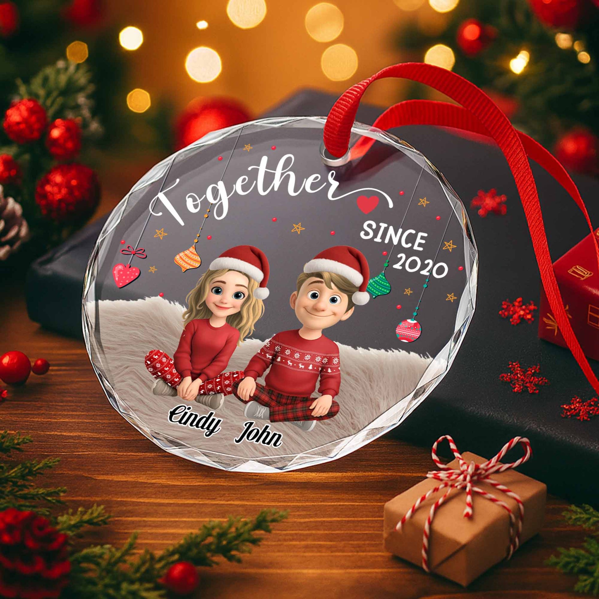 Together Since, Cartoon Couple With Santa Hats