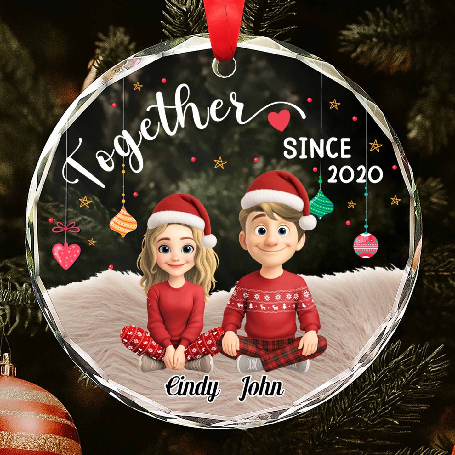 Together Since, Cartoon Couple With Santa Hats
