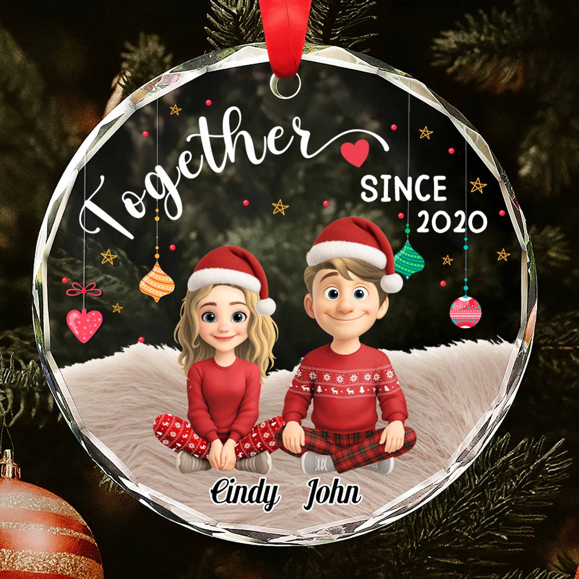 Together Since, Cartoon Couple With Santa Hats