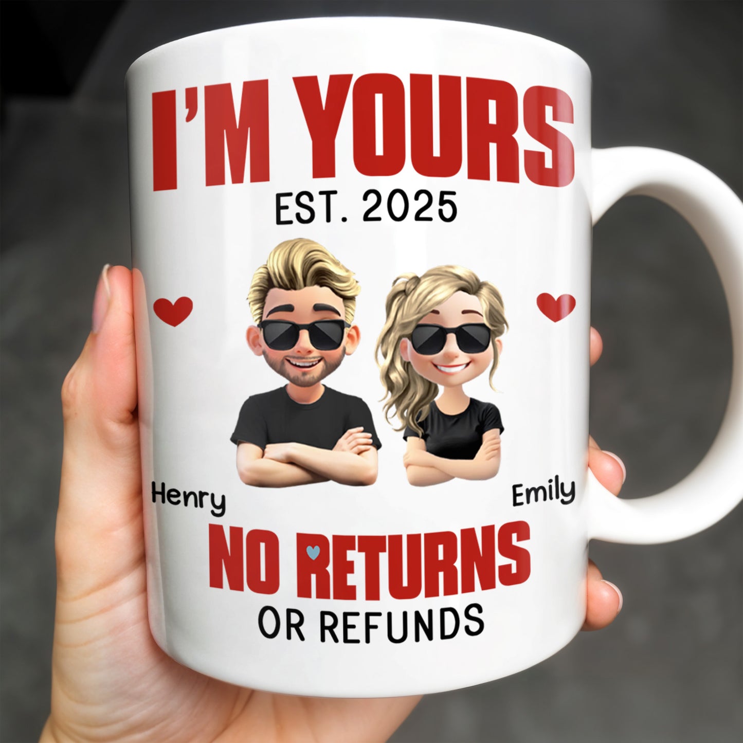 I'm Yours No Returns Or Refunds, Cartoon Couple With Hearts