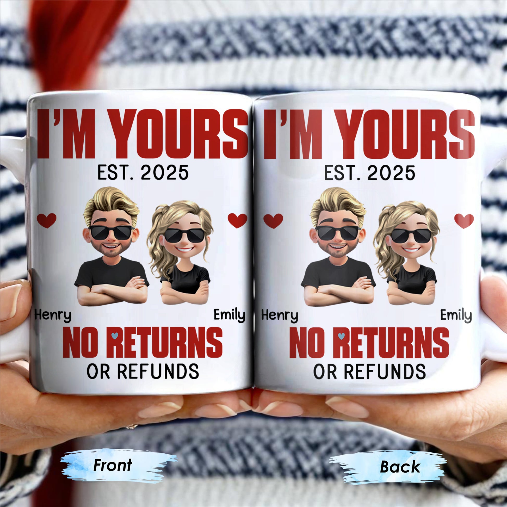 I'm Yours No Returns Or Refunds, Cartoon Couple With Hearts