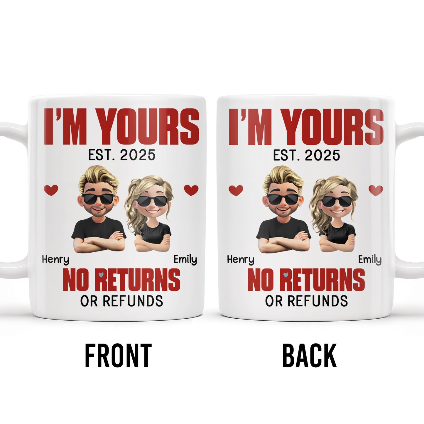 I'm Yours No Returns Or Refunds, Cartoon Couple With Hearts