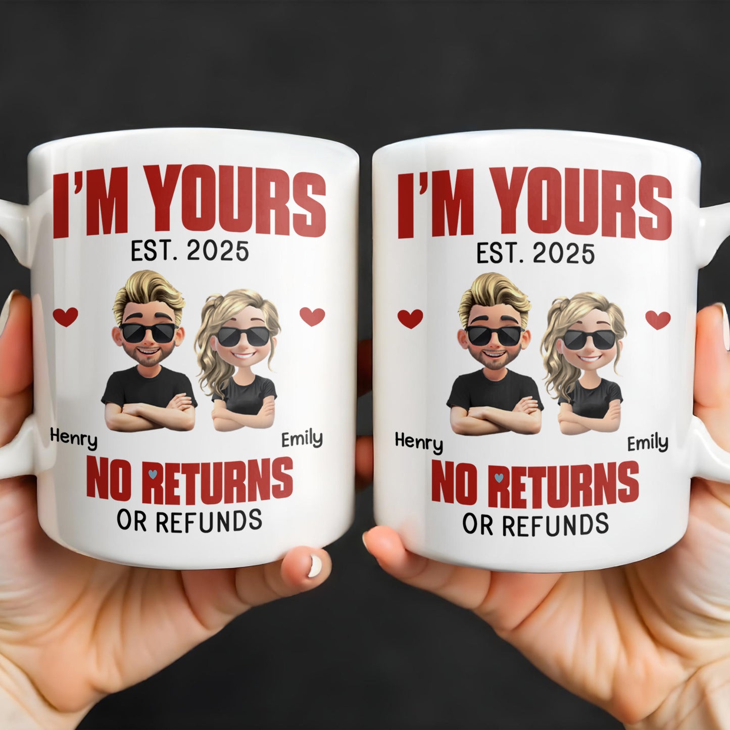 I'm Yours No Returns Or Refunds, Cartoon Couple With Hearts