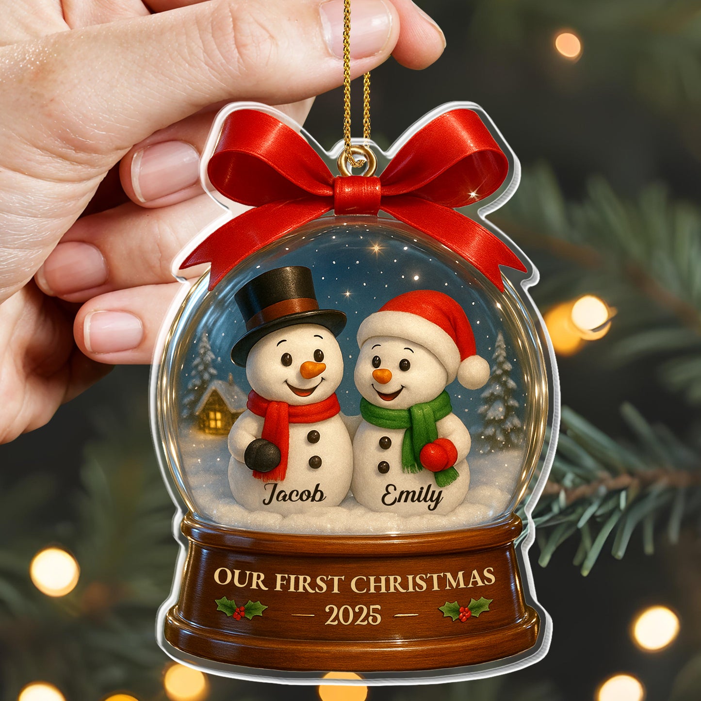 Nuestra primera Navidad con alegres muñecos de nieve en una bola de nieve - Adorno acrílico personalizado, regalo de Navidad - CPL552_ACO