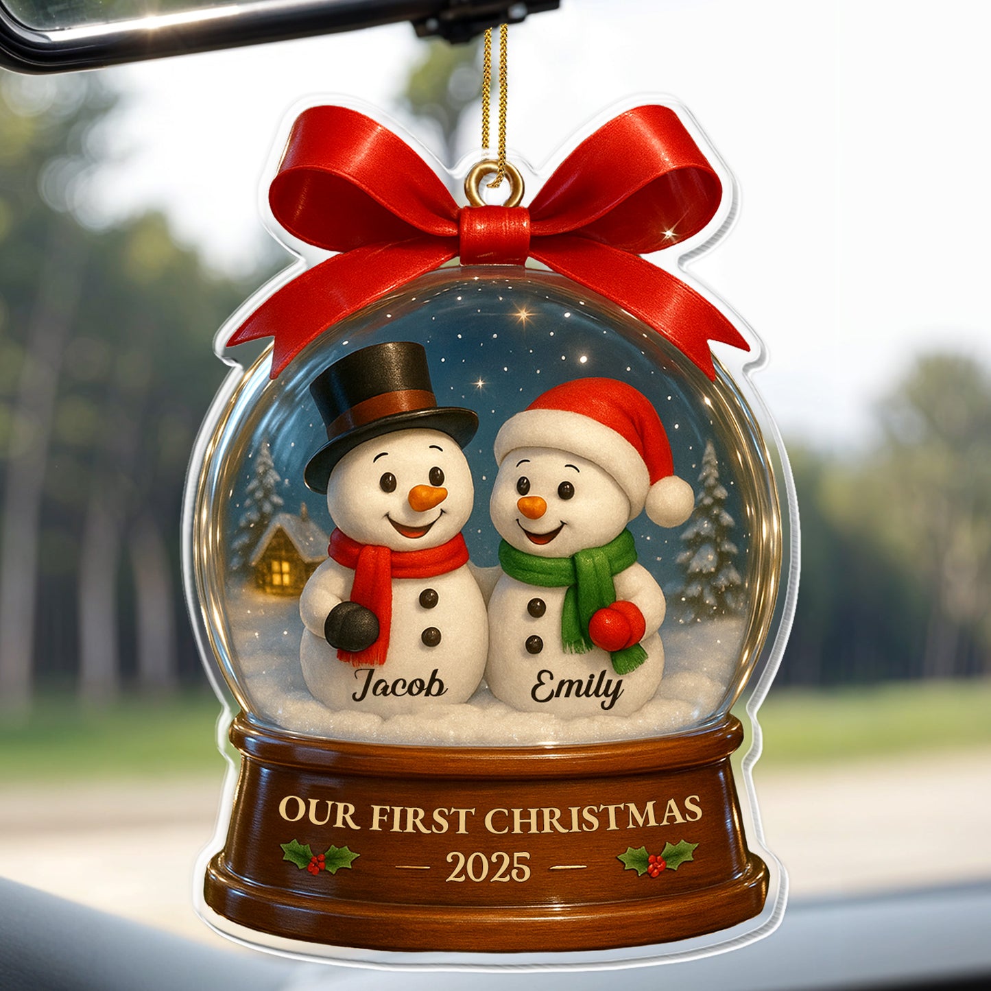 Nuestra primera Navidad con alegres muñecos de nieve en una bola de nieve - Adorno acrílico personalizado, regalo de Navidad - CPL552_ACO